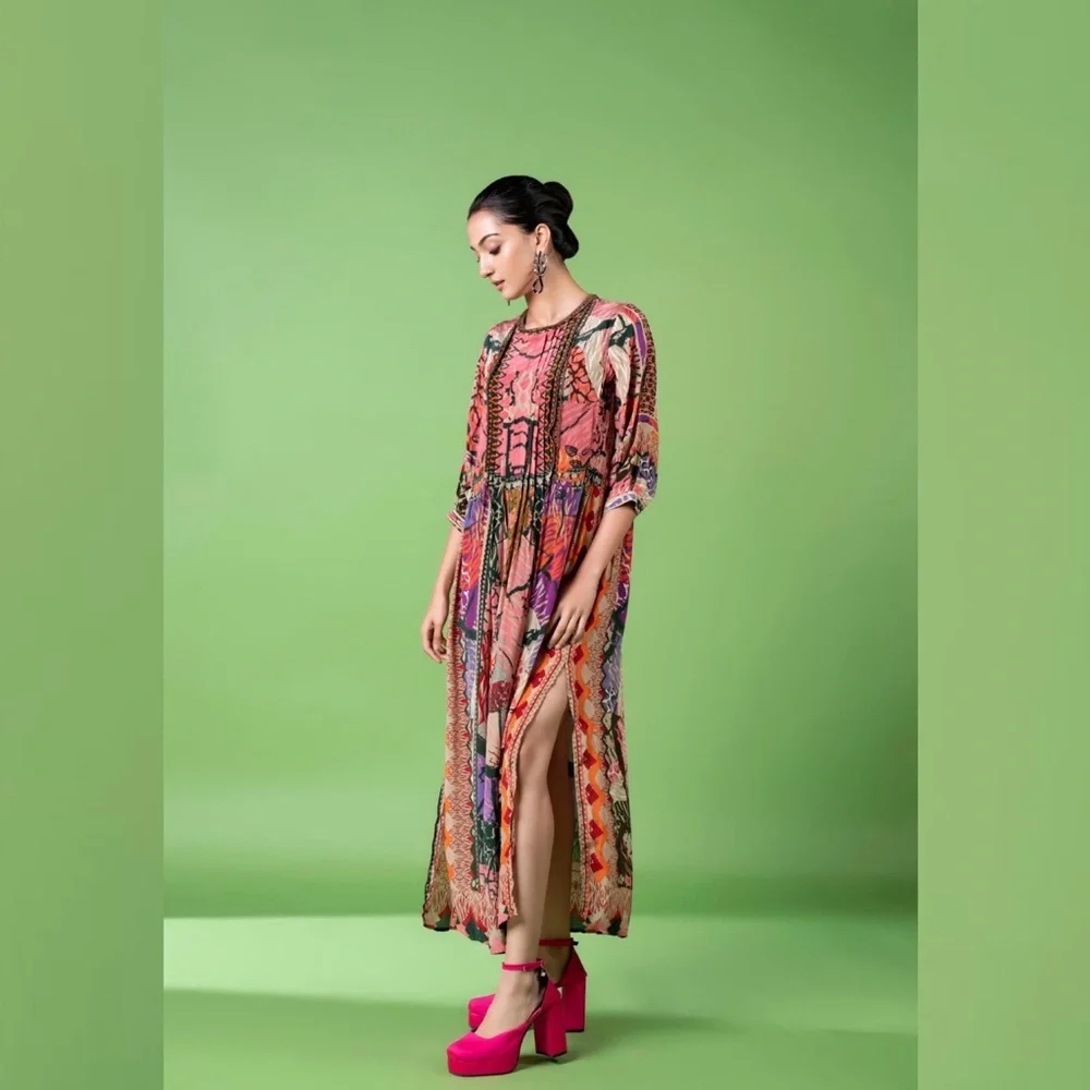 NEON ANIMALSKIN PRINT KAFTAN DRESS - Picture 5 of 5
